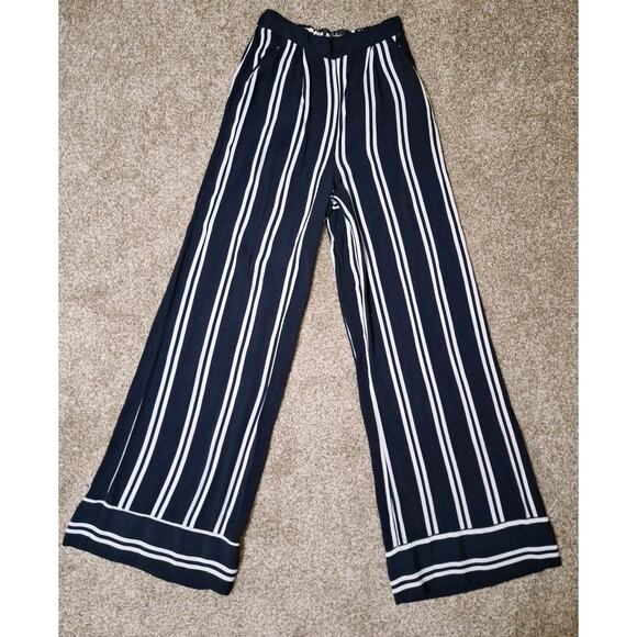 Lulus Pants - Lulus Womens Blue White Striped Elastic Waist Wide-Leg Pants Size Small Pockets